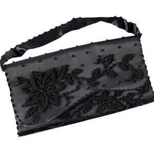 Vtg 70s Richere Bag by Walborg Hand Beaded Holiday Hollywood Clutch Satin Glam